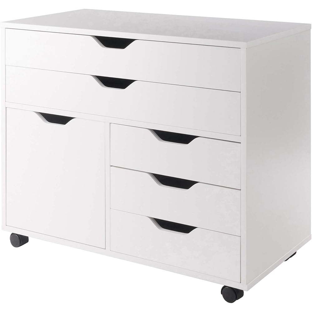 Winsome Halifax 3-Section Mobile Cabinet with 5 Drawers, for Living Room, Home Office, White