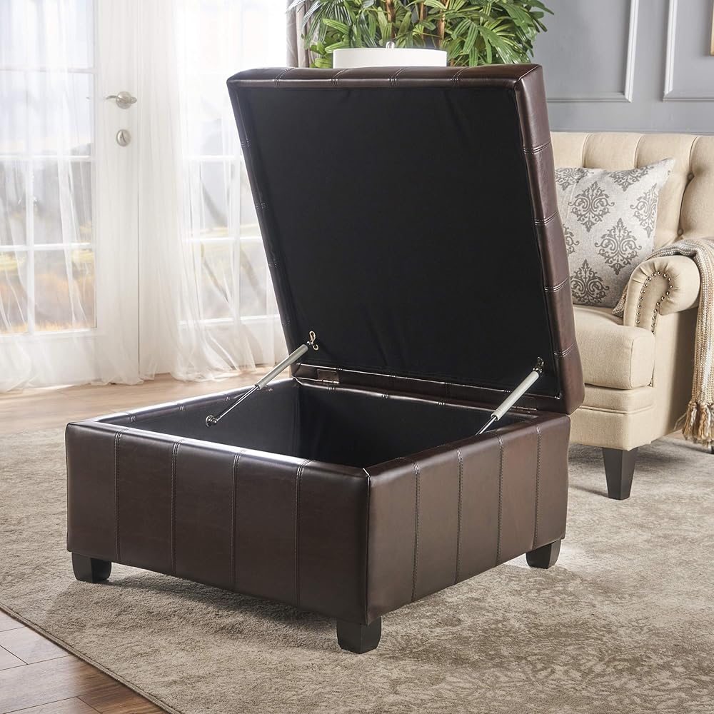 Christopher Knight Home Alexandria Bonded Leather Storage Ottoman, Marbled Brown , 31” x 31”x 18.6” : Home & Kitchen
