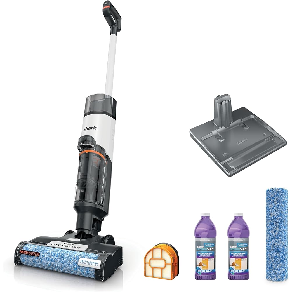 - Shark Wet Dry Vacuum Mop All-in-One Cordless Hardfloor Cleaner, HydroVac MessMaster, 3-in-1 Self-Cleaning System, Strong Suction with 2 Brushrolls & 2 Solutions, for Hard Floors & Area Rugs, AW261