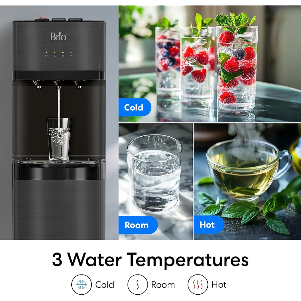 Brio Self Cleaning Bottom Loading Water Cooler Water Dispenser – Black Stainless Steel - 3 Temperature Settings - Hot, Room & Cold Water : Home & Kitchen