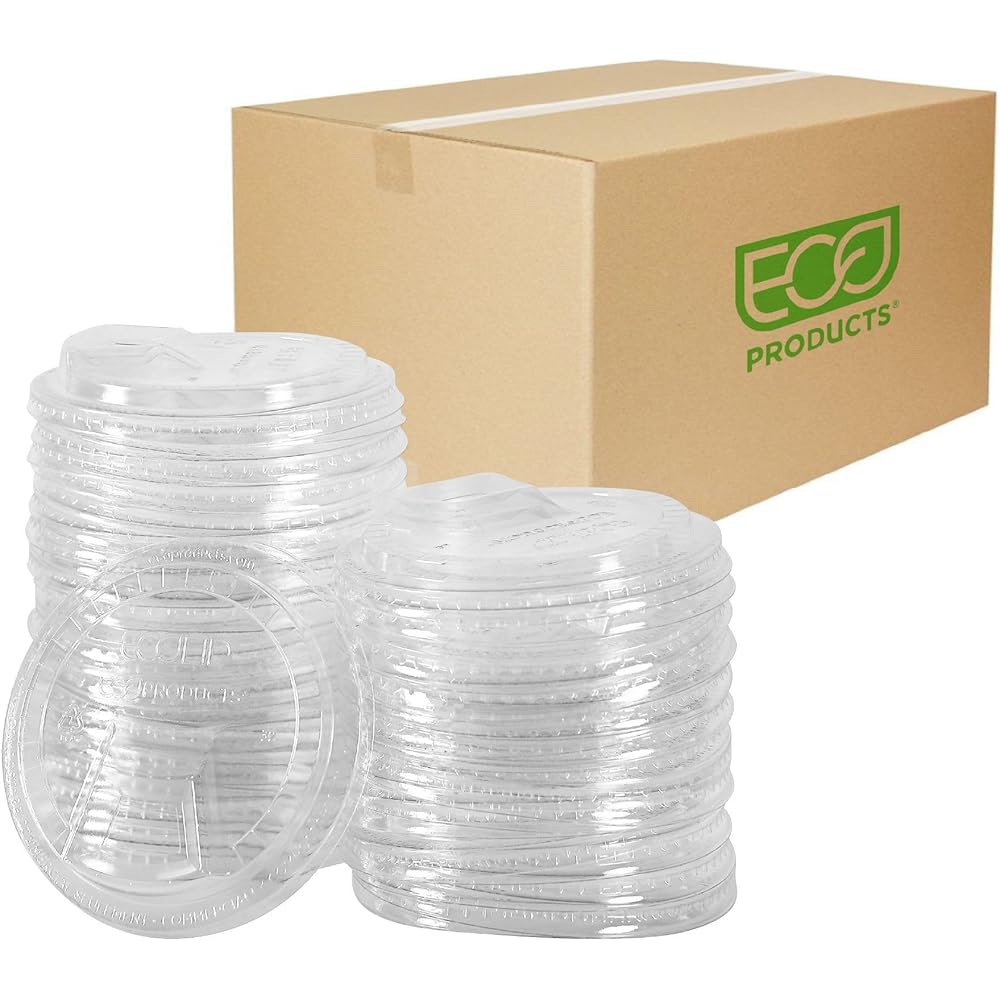 Eco-Products GreenStripe Compostable Plastic Cup Sip Lids, Case of 1000, Fits 9oz & 12-24oz Cups, Made From PLA Renewable Plant Based Plastic, Clear For Visibility : Health & Household
