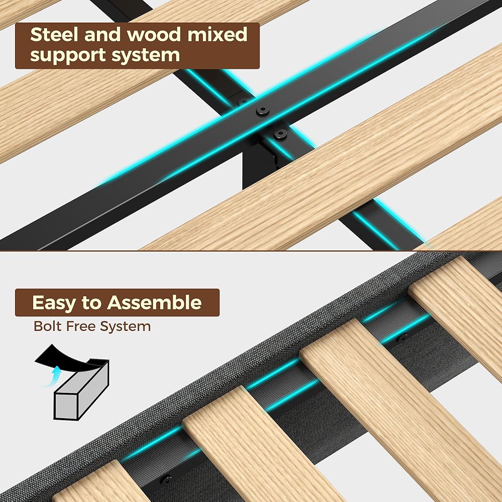 Rolanstar Full Size Bed Frame, Storage Headboard with Charging Station and LED Lights, Upholstered Bed with Heavy Duty Wood Slats, No Box Spring Needed, Noise Free, Easy Assembly, Dark Grey : Home & Kitchen