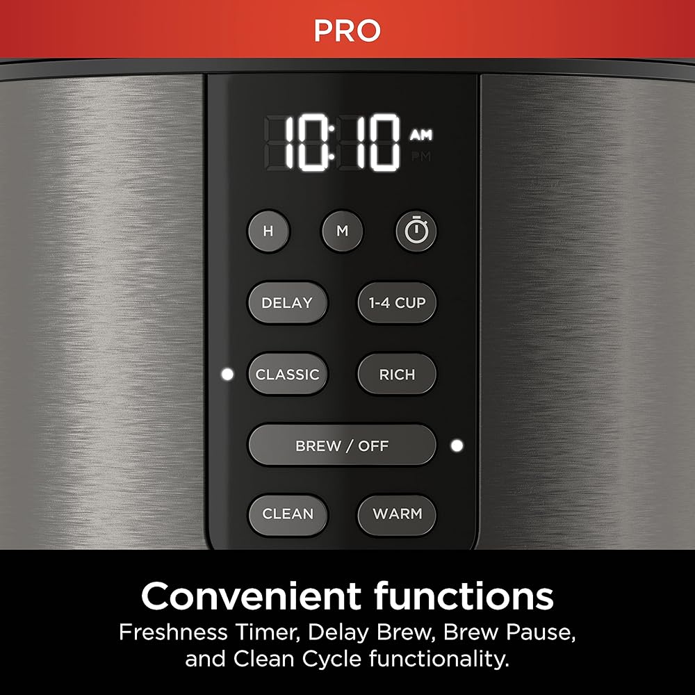 Ninja | Coffee Maker | 14-Cup Glass Carafe | Programmable | Includes Adjustable Warming Plate, Freshness Timer & Removable Water Reservoir | Black Stainless Steel | DCM201BK