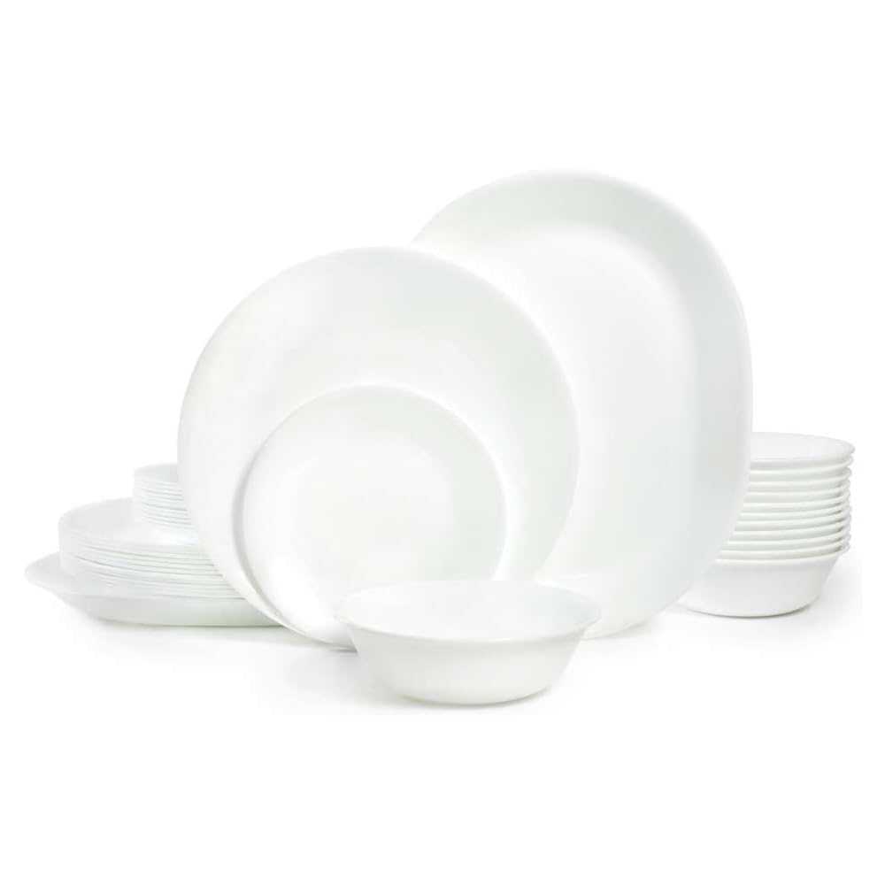 | Corelle Vitrelle 38-Piece Service for 12 Dinnerware Set, Triple Layer Glass and Chip Resistant, Lightweight Round Plates and Bowls Set, Winter Frost White: Dinnerware Sets