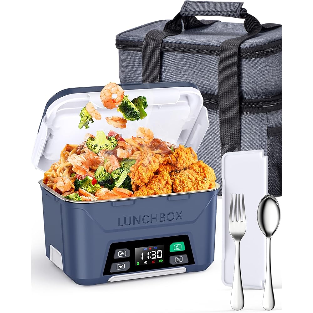 Docusvect Rechargeable Heated Lunch Box for Men, 1.3L Cordless Electric Lunch Box for Adults with Scheduled Heating, Portable Food Warmer with Large Bag, Cutlery, Removable Divider: Home & Kitchen