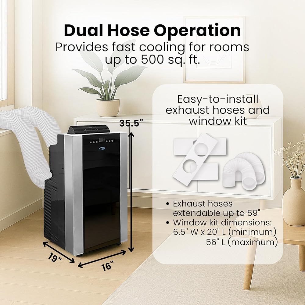 Whynter Portable Air Conditioner 14,000 BTU with Dual Hose Dehumidifier & Cooling Fan for 500 Sq Ft Rooms, Includes AC Unit Window Kit, ARC-14S (9,500 SACC) : Home & Kitchen