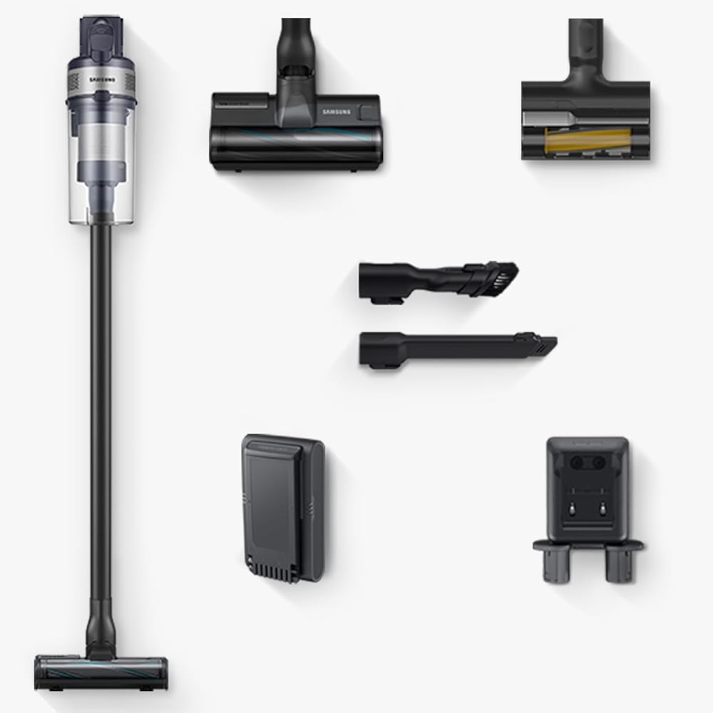 - SAMSUNG Jet 75 Pet Cordless Vacuum, Lightweight w/Turbo Action Brush, Pet Tool, Removable Battery, Powerful Cleaning for Hardwood Floors, Carpets, Area Rugs, VS20B75AGR5/AA, Silver