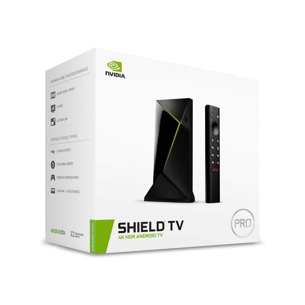 NVIDIA SHIELD Android TV Pro Streaming Media Player; 4K HDR movies, live sports, Dolby Vision-Atmos, AI-enhanced upscaling, GeForce NOW cloud gaming, Google Assistant Built-In, Works with Alexa : Electronics