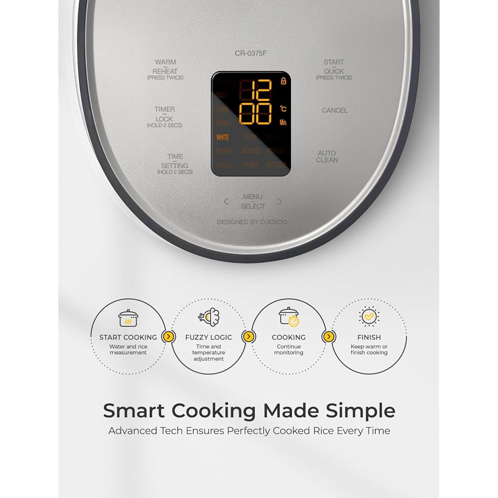 CUCKOO Rice Cooker 3 Cup Uncooked / 6 Cup Cooked, Modern Fuzzy Logic Rice Cooker Small with Delay Timer & Keep Warm Setting, Versatile Food Steamer for Cooking, Non-Stick Inner Pot, Gray (CR-0375FG): Home & Kitchen