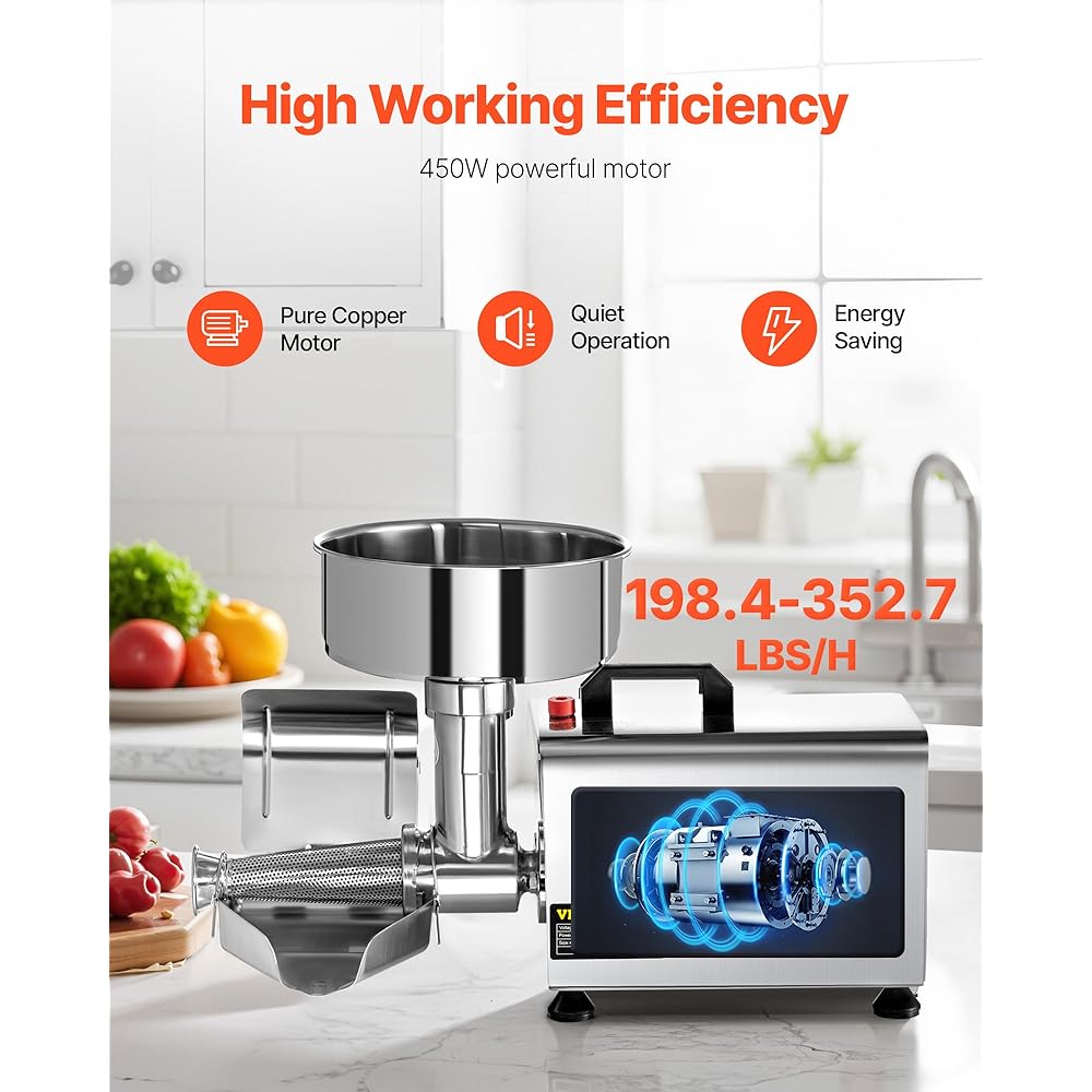 VBENLEM 110V Electric Tomato Strainer 370W Commercial Grade Tomato Milling Machine Stainless Steel Tomato Press and Strainer 90-160 Kg/H Pure Copper Motor Food Strainer and Sauce Maker: Home & Kitchen