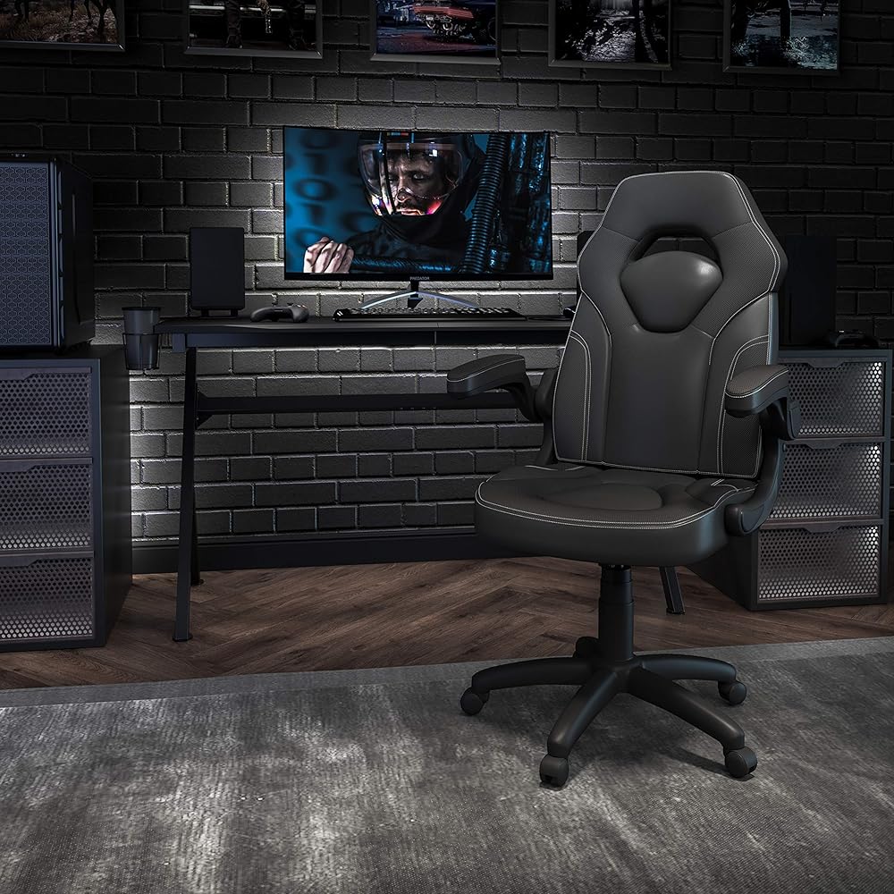 Flash Furniture X10 High-Back LeatherSoft Racing Style Gaming Chair with Flip-Up Arms, Ergonomic Padded Swivel Computer Chair, Black : Home & Kitchen
