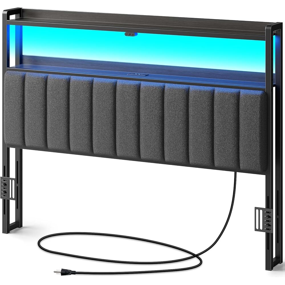 - Rolanstar Headboard for Queen Size Bed with Storage, 60,000 DIY Color of LED Light, Head Board with USB & Type C Port, Height Adjustable, Black Upholstered Cabeceras de Cama Comfortable Modern, Linen