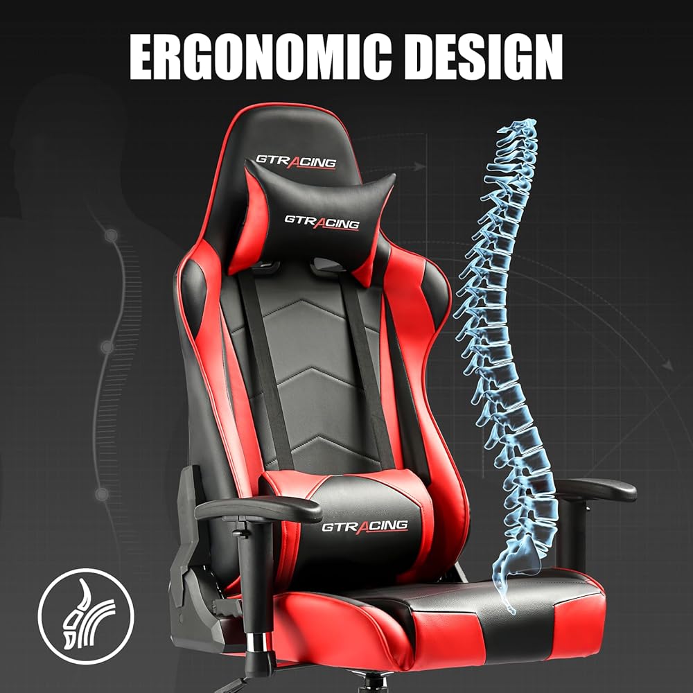 GTRACING Gaming Chair Racing Office Computer Ergonomic Video Game Chair Backrest and Seat Height Adjustable Swivel Recliner with Headrest and Lumbar Pillow Esports Chair (Red) : Home & Kitchen