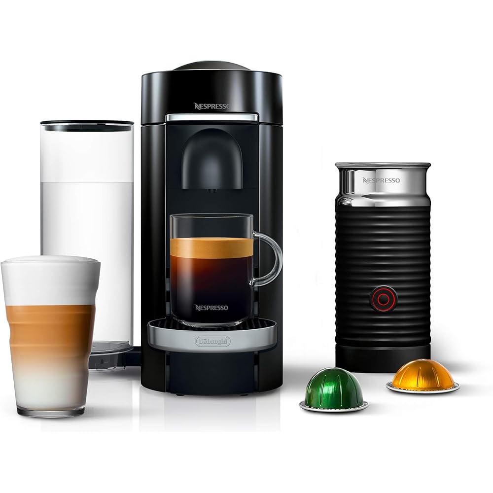 Nespresso VertuoPlus Deluxe Coffee and Espresso Machine Bundle with Aeroccino Milk Frother by De'Longhi, Black: Home & Kitchen