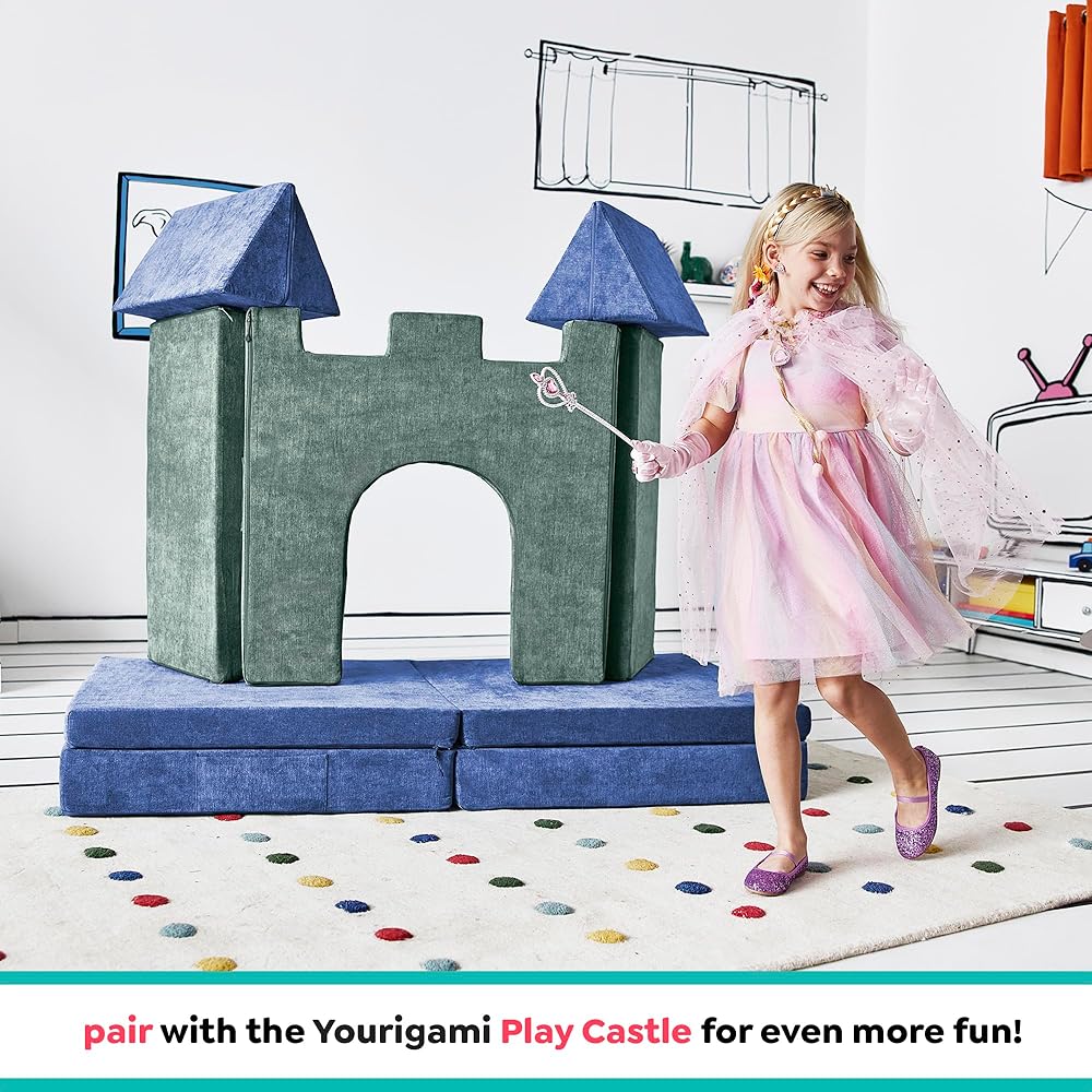 Yourigami Kids and Toddler Play Couch, Convertible Folding Sofa, Durable Foam Modular Design, Sapphire Caves XL : Home & Kitchen