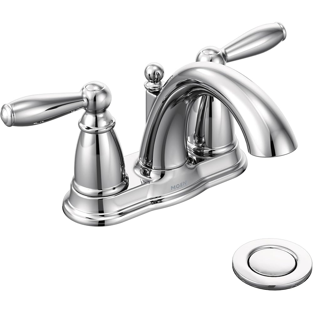 Moen Brantford Chrome Two-Handle Low-Arc Traditional Centerset Bathroom Faucet with Drain Assembly, 6610 - Touch On Bathroom Sink Faucets -
