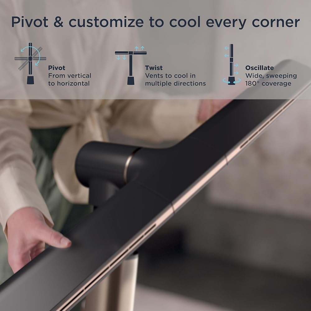 Shark TurboBlade Fan—Ultra-customizable bladeless tower fan, pivots, twists, oscillates 180°, circulates and propels air, 10 noise levels + 10 speeds, easy to clean, charcoal, TF202S