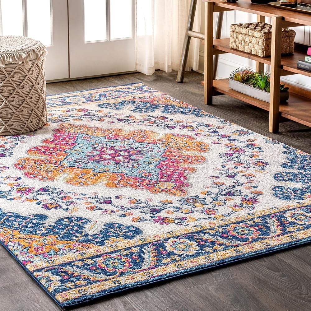 JONATHAN Y Boho Vintage Blue/Multi Indoor Area Rug, 8x10, Bohemian Flair Medallion, Floral Easy-Cleaning High Traffic for Living Room, Bedroom, Kitchen, Pet-Friendly, Non-Shedding (BMF106A-8) : Home & Kitchen