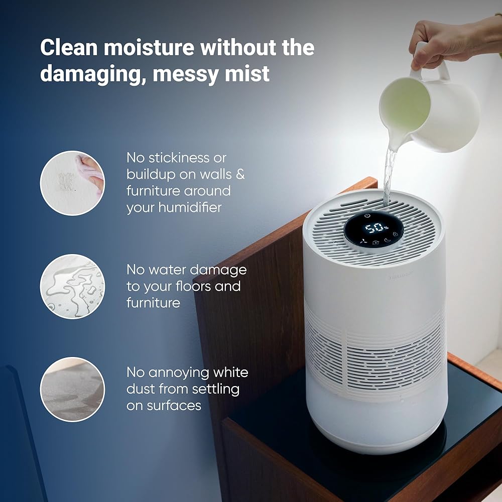 BLUEAIR Premium Smart Humidifier for Large Rooms, Bedrooms, Better Sleep with Evaporative Invisible Mist Tech, Auto Humidify, Easy Top Fill, Smart Control with App, Touchscreen, 3.5L Tank for 48 hours : Home & Kitchen