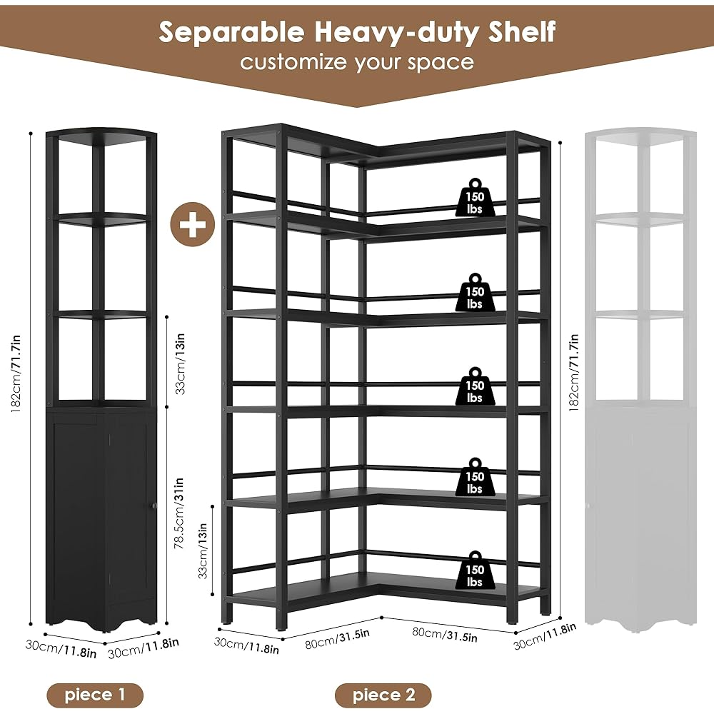 Keyluv Black Corner Bookshelf 72