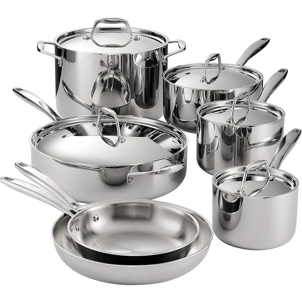 Tramontina Signature Tri-Ply Clad Stainless Steel 12-Piece Cookware Set with Lids, Pots and Pans Kitchen Set, Induction-Ready, Dishwasher-Safe, NSF-Certified, Made in Brazil: Home & Kitchen