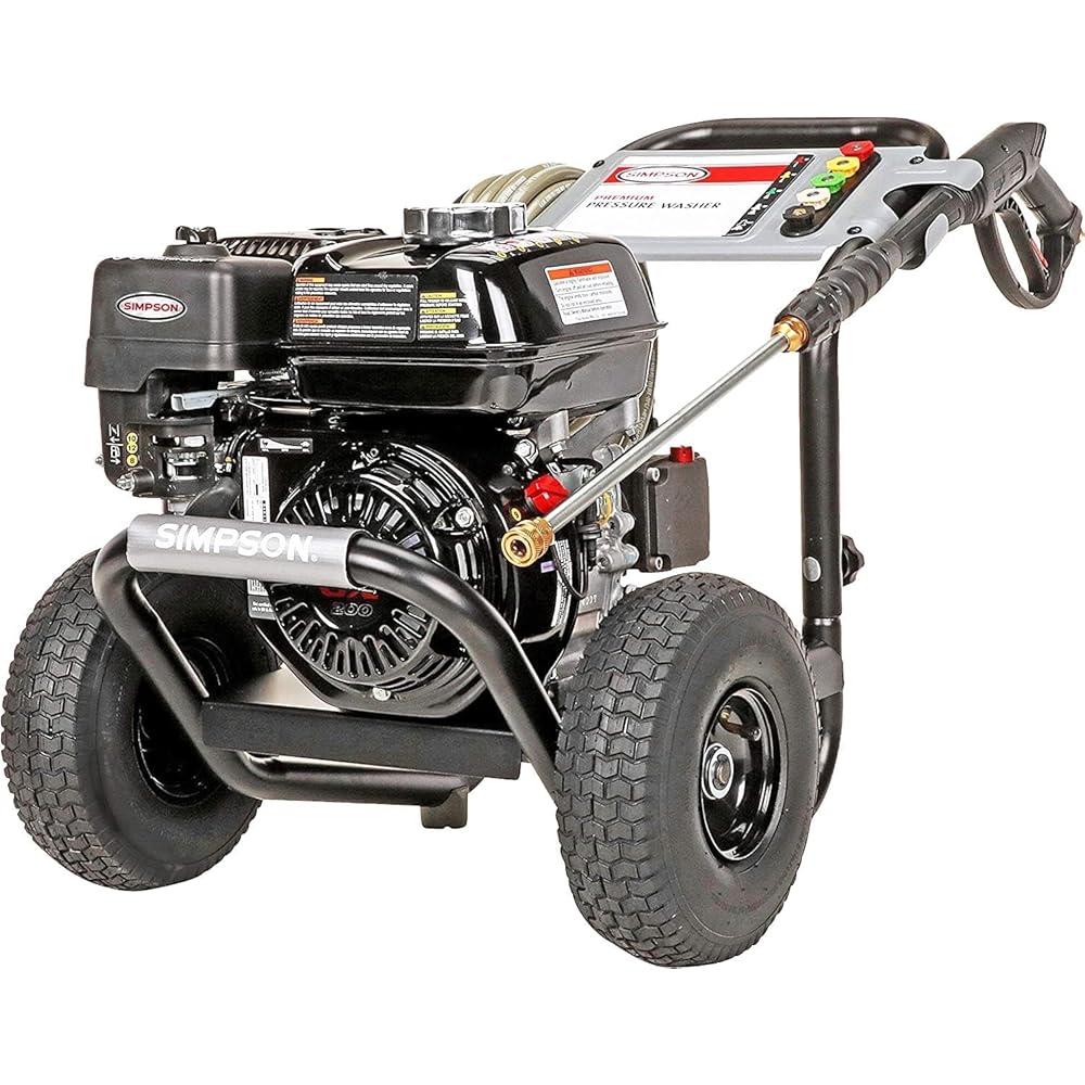: SIMPSON Cleaning PS3228 PowerShot 3300 PSI Gas Pressure Washer, 2.5 GPM, Honda GX200 Engine, Includes Spray Gun and Extension Wand, 5 QC Nozzle Tips, 5/16-inch x 25-foot MorFlex Hose, 49-State : Patio, Lawn & Garden
