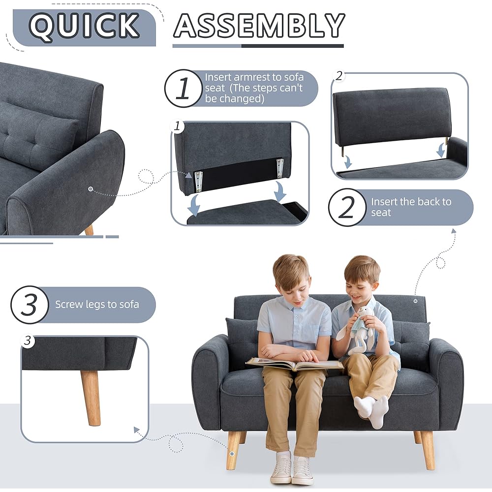 Shintenchi Small Modern Loveseat Couch Sofa, Mid Century Fabric Upholstered 2-Seat Sofa Couch Love Seats Furniture for Small Space, Dark Grey : Home & Kitchen