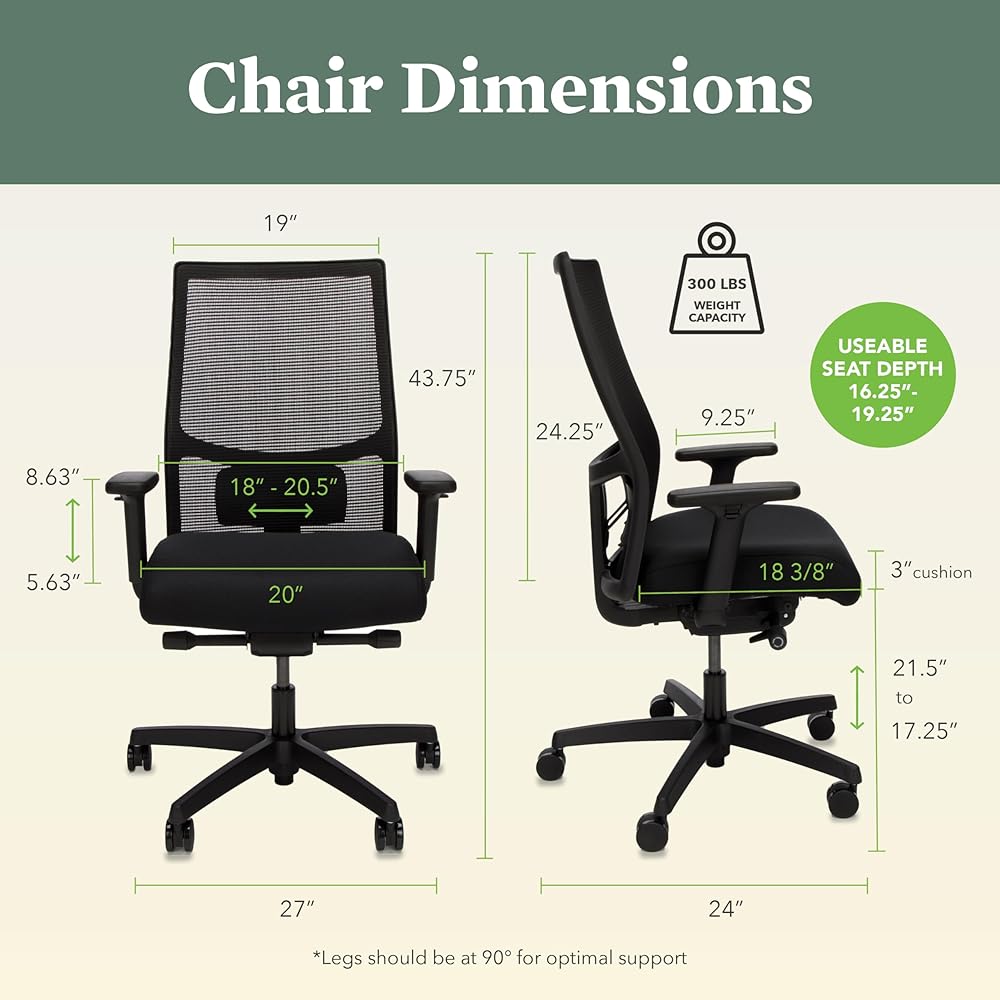HON Ignition 2.0 Ergonomic Office Chair, Adjustable Tilt, Swivel Wheels, Comfy for Long Hours, Home Office Desk Chairs, Black