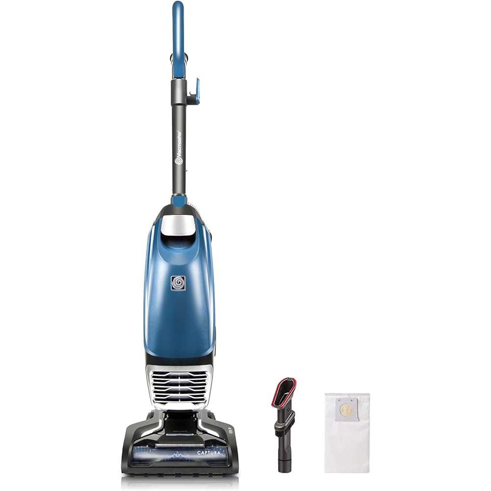 Vacmaster UB0302E Bagged Upright Vacuum Lightweight Cleaner 2-Motor Power Suction with HEPA Filtration, LED Headlight for Pet Hair, Carpet and Hardwood Floor, Blue