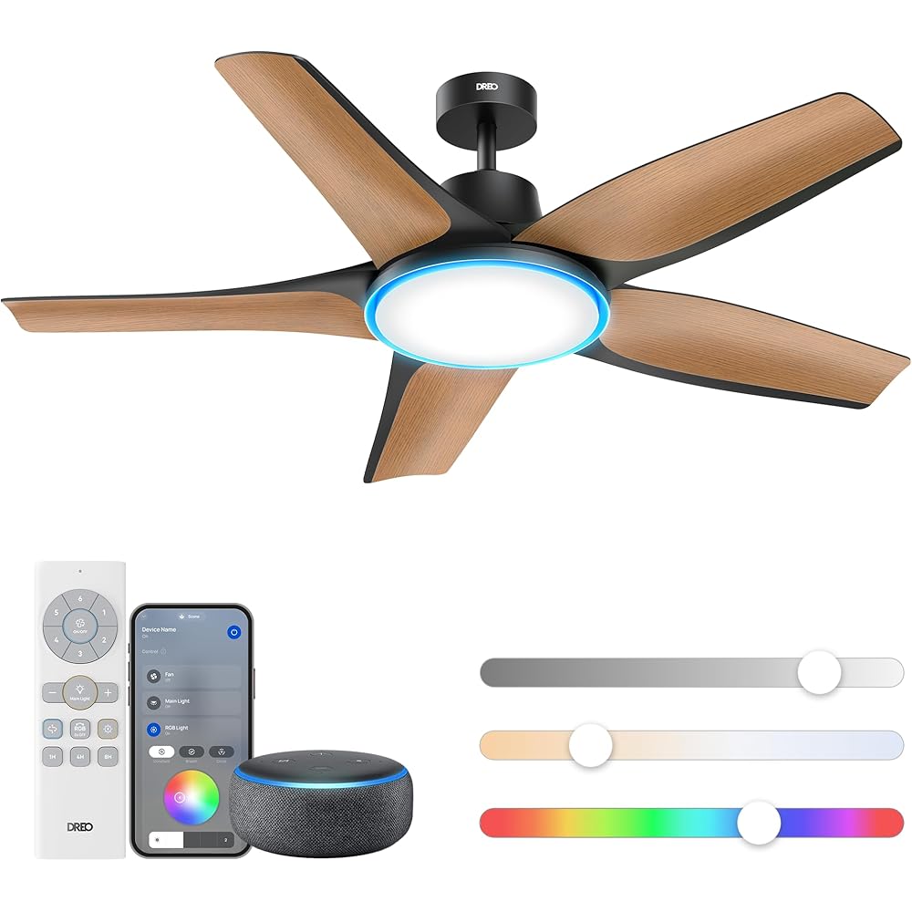 Dreo Smart Ceiling Fans with Lights, Low profile Ceiling Fan with Alexa/App, 52'' Dimmable Lighting & Color Tuning, RGB Ambient Light for Living Room, Game Room, Easy Installation, Quiet, Black : Health & Household
