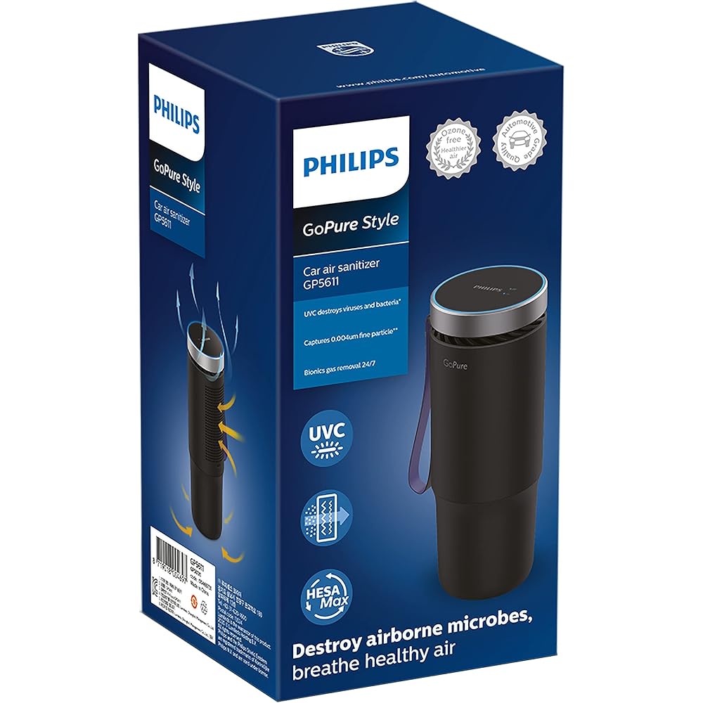 Philips GoPure GP5611 Small Portable HEPA Air Purifier with LED UVC Purification, for Car, Truck, RV/Camper, Reducing Allergens, Bad Smells, Smoke, Pet Odors, Bacteria, Viruses,Black : Home & Kitchen