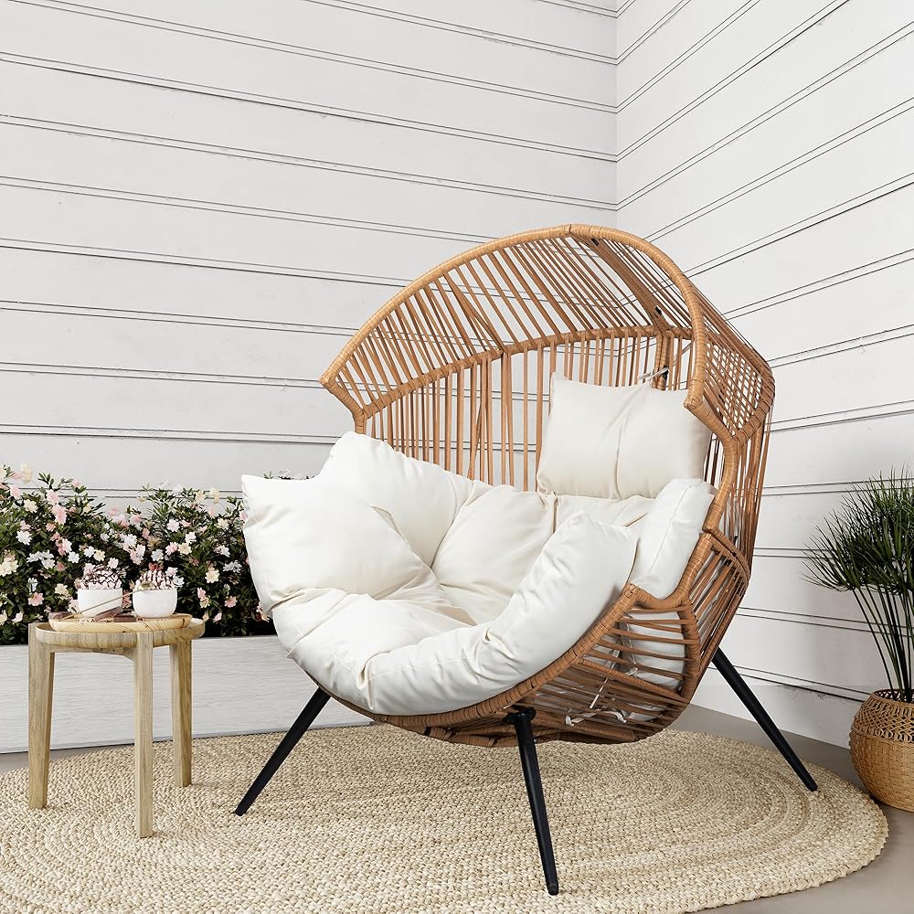 : Shintenchi Wicker Egg Chair Outdoor Rattan Patio Chair with Cushion,Oversized Patio Lounge Chairs with Cushion Egg Basket Chair, Egg Seat for Indoor Living Room Bedroom Outside Patio Backyard Balcony : Patio, Lawn & Garden
