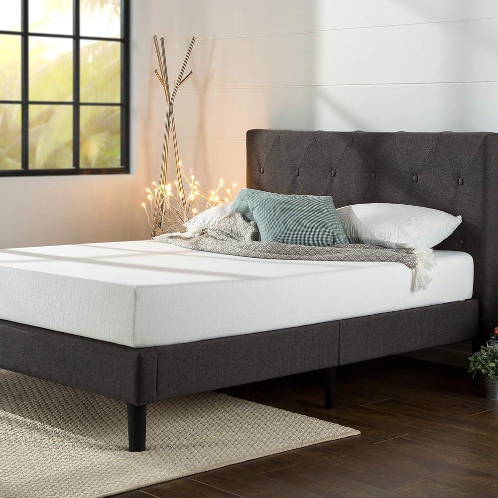 ZINUS Shalini Upholstered Platform Bed Frame, Mattress Foundation, Wood Slat Support, No Box Spring Needed, Easy Assembly, Dark Grey, Queen : Home & Kitchen