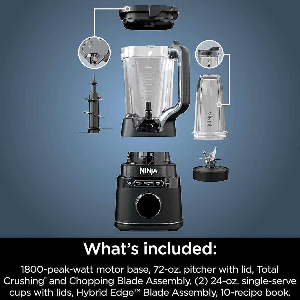 Ninja Detect Power Blender Pro + Personal Single-Serve, BlendSense Technology, For-Smoothies, Food and More, Compact Kitchen Countertop, 1800 P-Watts, 72 oz. Pitcher, (2) 24 oz. Cups, Black, TB301: Home & Kitchen