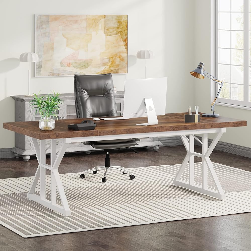 Tribesigns 70.8-Inch Executive Desk, Large Computer Office Desk Workstation, Modern Simple Style Laptop Desk Study Writing Table Business Furniture for Home Office (Brown/White, 70.8 Inch) : Home & Kitchen