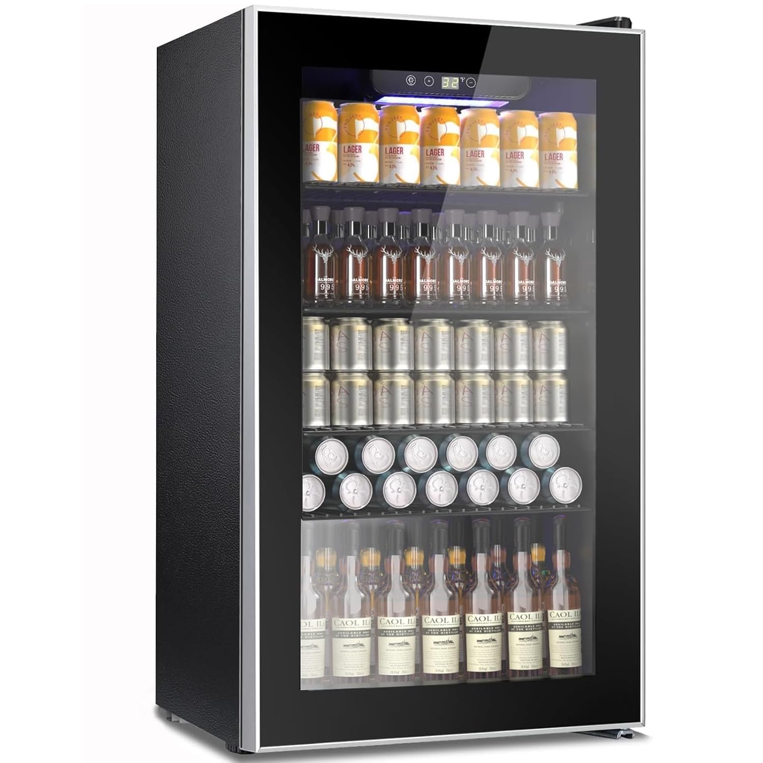COWSAR Mini Fridge Cooler, 130 Can Beverage Refrigerator with Glass Door, ETL Approved Wine Fridge with Digital Temperature Control, LED Light, Reversible Door for Home, Office, Bar - 3.2 Cu.Ft : Appliances
