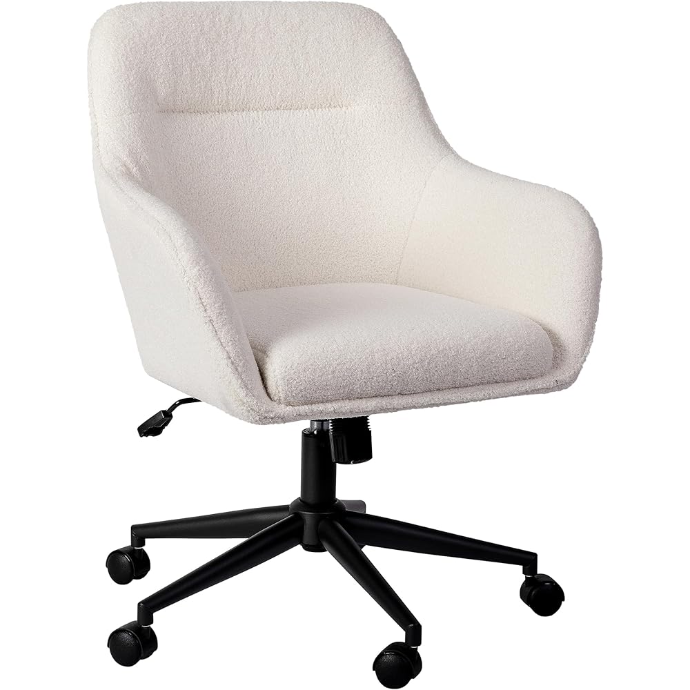 Martha Stewart Rayna Swivel Task Chair with Flared Arms for Home Office in White Boucle with Oil Rubbed Bronze Frame : Home & Kitchen