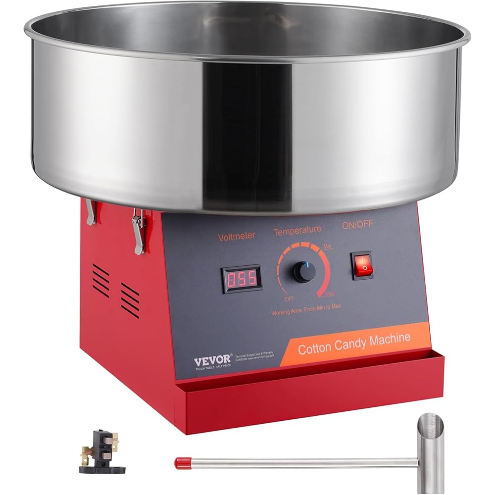 VEVOR Cotton Candy Machine Commercial, 1000W Electric Floss Maker with Stainless Steel Bowl, Sugar Scoop, Storage Drawer, Perfect for Home, Carnival, Kids Birthday, Family Party, Red : Home & Kitchen