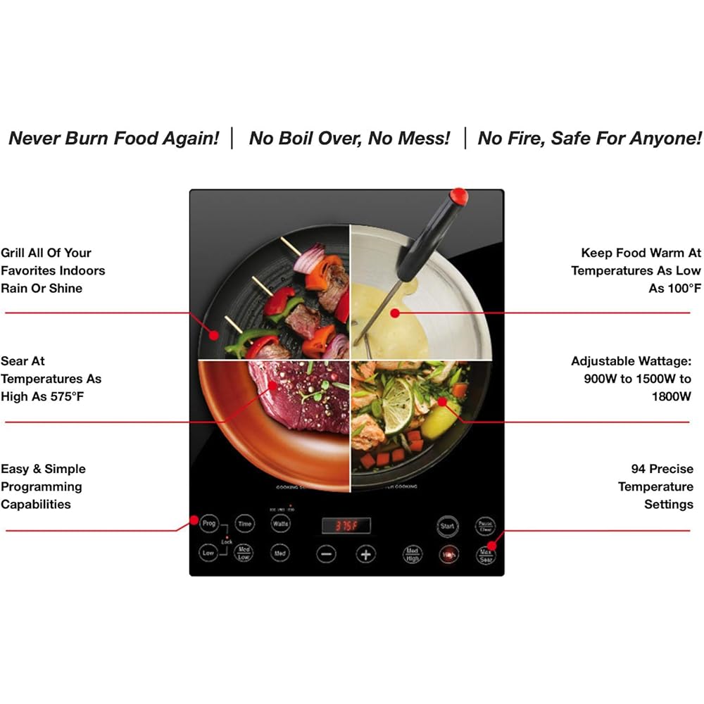 Nuwave Pro Chef Induction Cooktop, NSF-Certified, Commercial-Grade, Portable, Powerful 1800W, Large 8” Heating Coil, 94 Temp Settings 100°F - 575°F in 5°F, Shatter-Proof Ceramic Glass Surface : Appliances