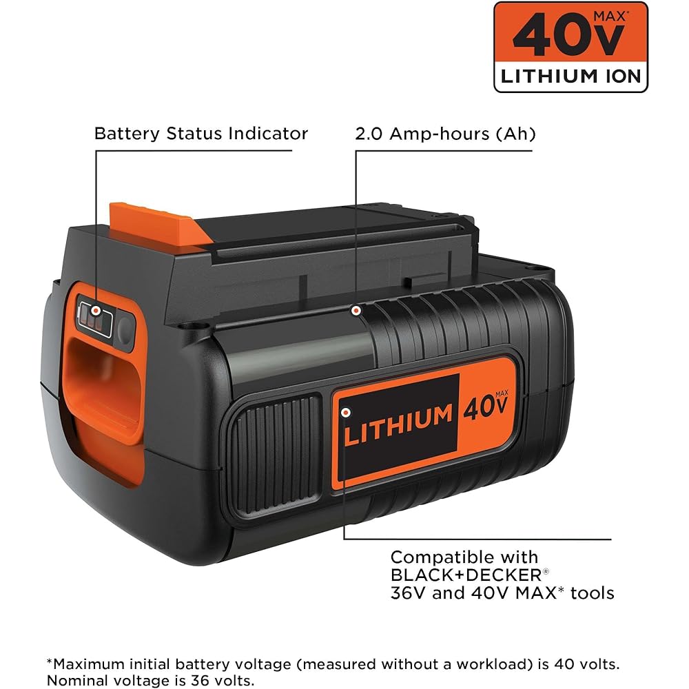 BLACK+DECKER 40V MAX Lithium Battery, Compatible with 36V and 40V MAX Power Tools, Lithium Ion Technology, Charger Not Included (LBX2040) : Tools & Home Improvement