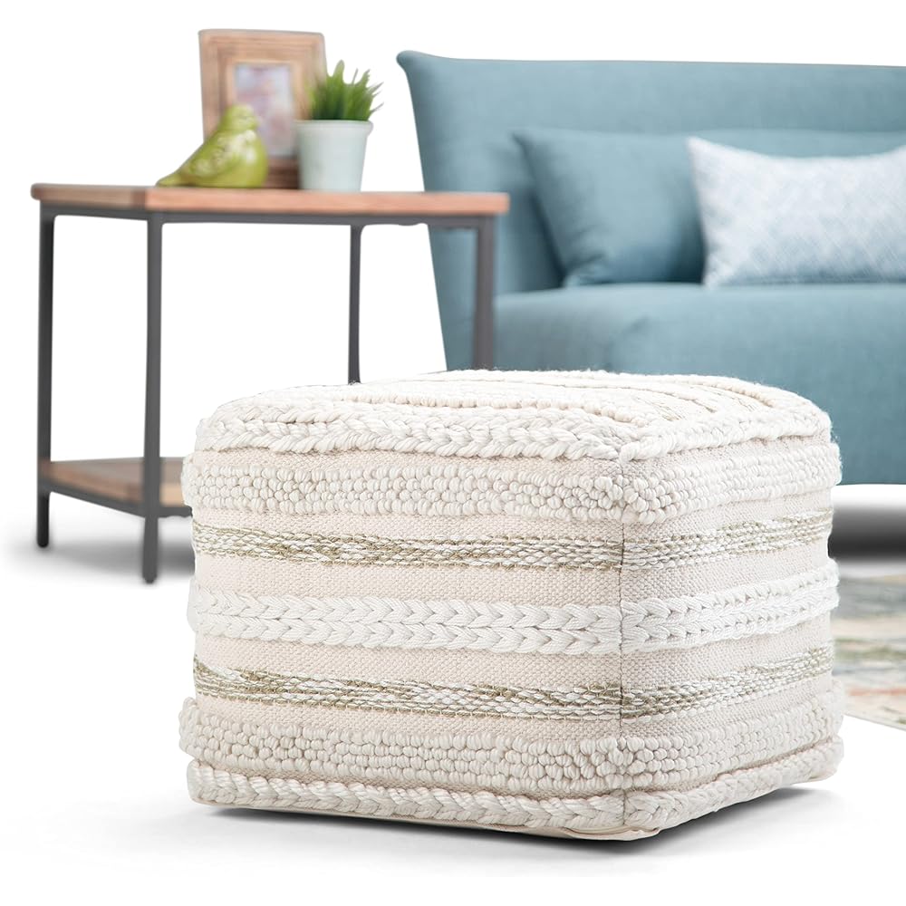 SIMPLIHOME Sommer Boho Square Pouf in Natural Handloom Woven Pattern for the Living Room, Bedroom and Kids Room : Home & Kitchen