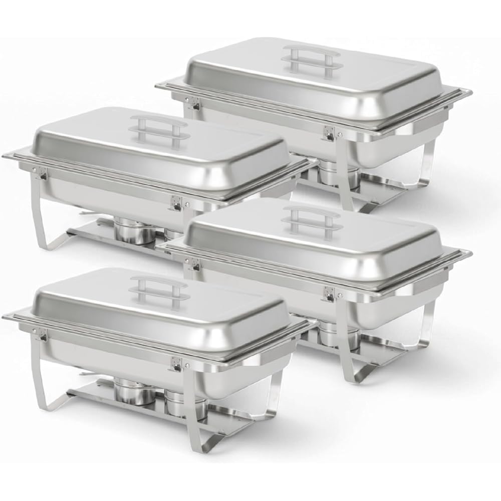 Alpha Living 4 Pack Chafing Dish Full Set – Stainless Steel Catering Chafer with Lids, Pans & Fuel Holders – Buffet Food Warmers for Parties, Events & Weddings – Alpine Gray Handles: Home & Kitchen