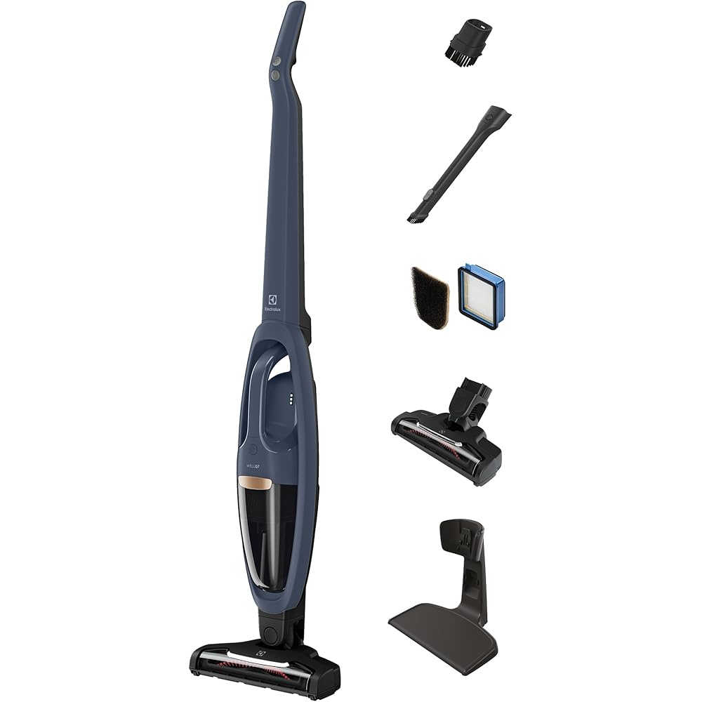 - Electrolux WellQ7 Cordless 2-in-1 Vacuum with High Suction Power and 5-Step Filtration System, 50-Minute Run Time, 2 Power Modes, Denim Blue