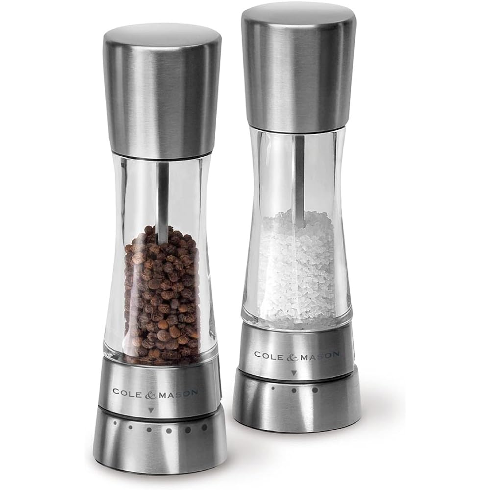 Cole & Mason Derwent Grinder Set - Precision Mechanisms and Sea Salt and Peppercorns - Derwent Salt and Pepper, Stainless Steel : Tools & Home Improvement
