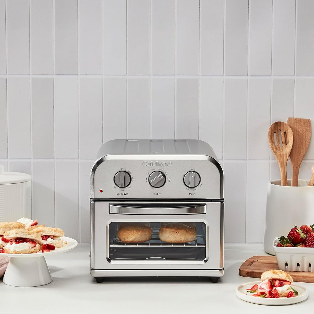 Cuisinart Compact Air Fryer Toaster Oven, Stainless Steel Fryer with 6-in-1 Functions, Adjustable Temperature, Includes Oven Rack, Baking Pan and Air Fry Basket, TOA-26: Home & Kitchen