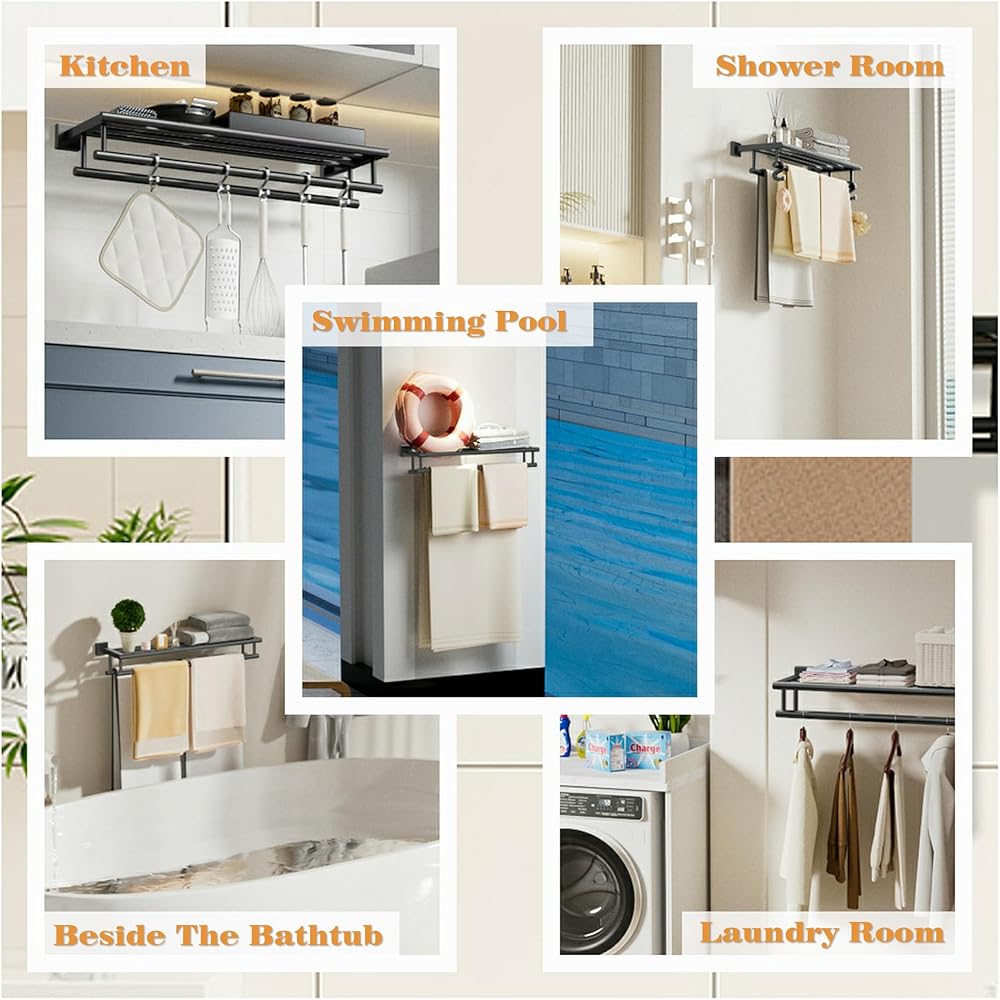 Alise Double Towel Rack for Bathroom,24 Inch Bathroom Tower Holder Towel Shelf with Double Towel Bars Wall Mount,SUS304 Stainless Steel Double Tower Bar for Bathroom Wall,Towel Hanger Matte Black : Tools & Home Improvement