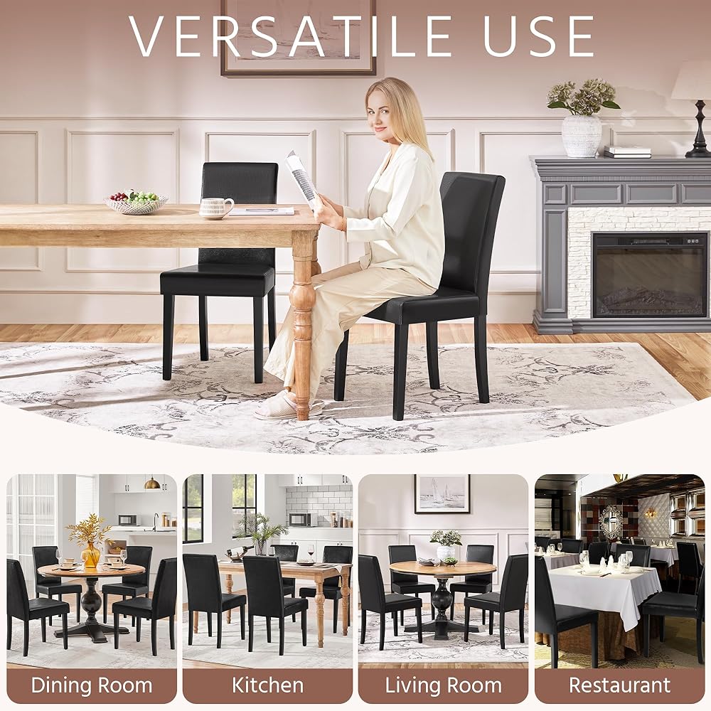- Yaheetech Dining Chairs Set of 4 PU Leather Upholstered Parsons Dining Chairs with Solid Wood Legs for Kitchen/Living Room/Restaurant, Modern Style, Black - Chairs