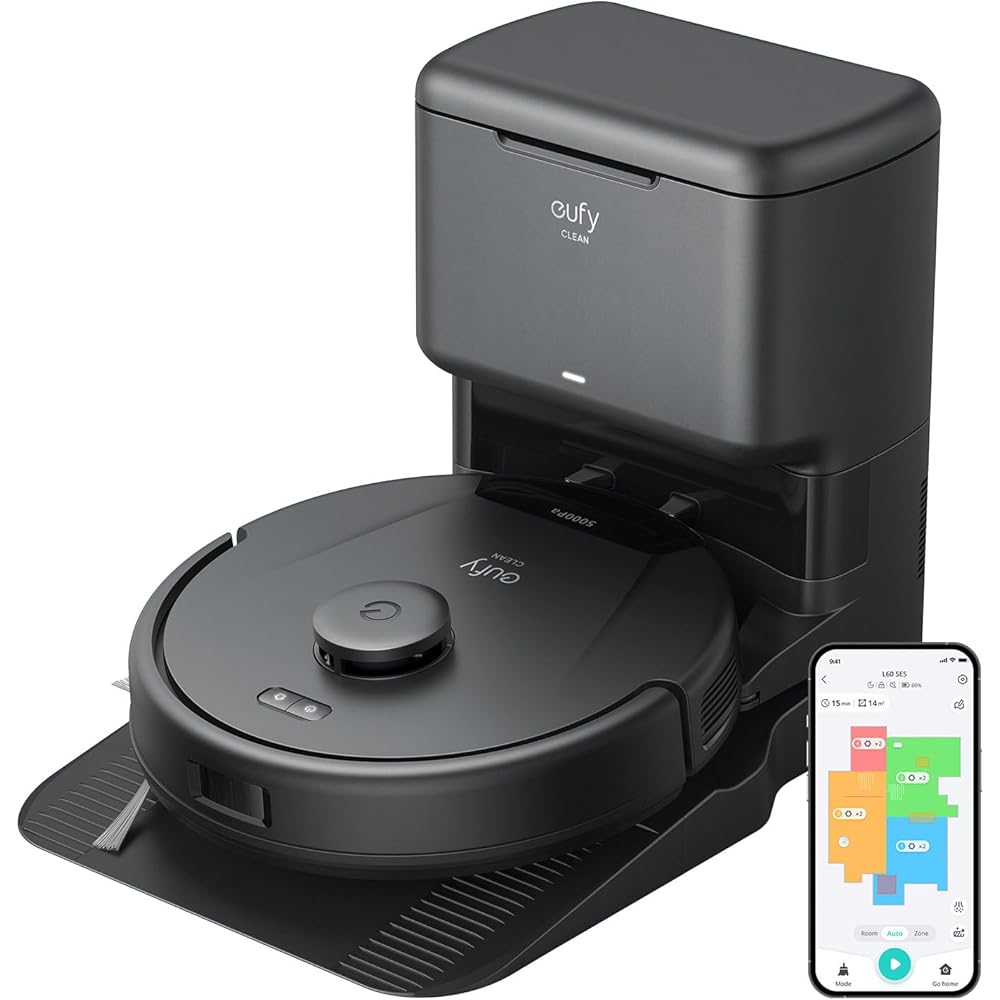 - eufy L60 Robot Vacuum with Self Empty Station, Hair Detangling Technology, Up to 60 Days Hands Free Cleaning, 5,000 Pa Suction, Remove Hair, Dust