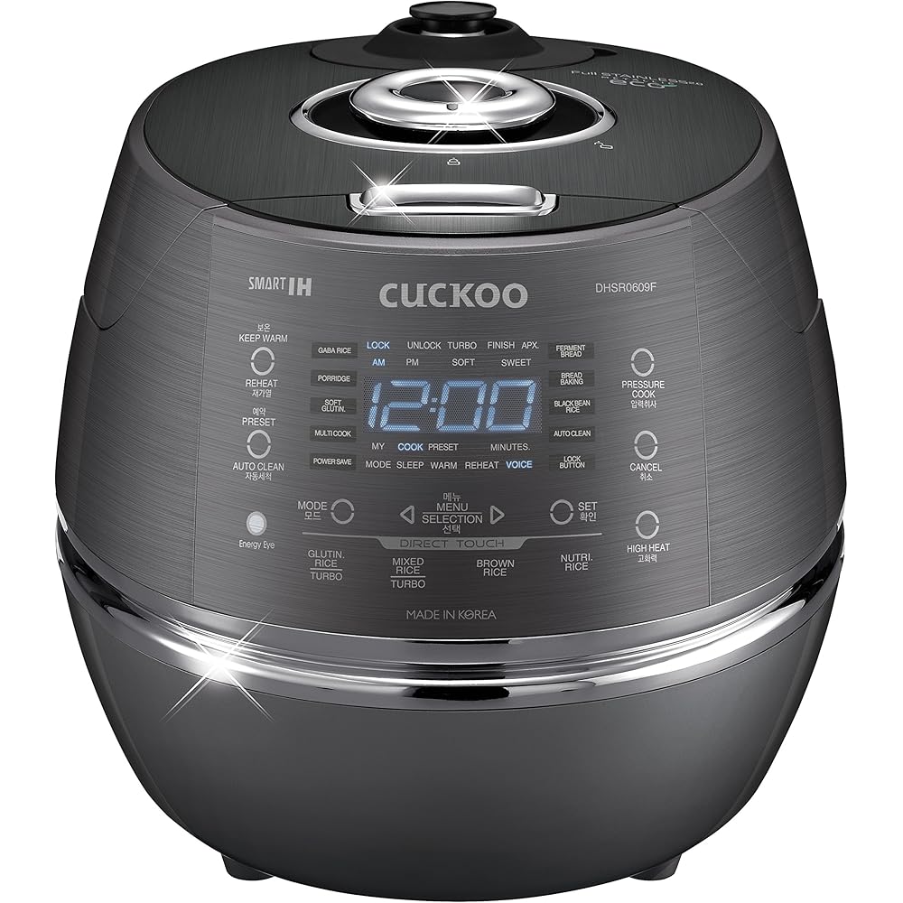 CUCKOO CRP-DHSR0609FD 6-Cup (Uncooked) / 12-Cup (Cooked) Induction Heating Pressure Rice Cooker with Nonstick Inner Pot, 21 Menu Modes, Fuzzy Logic Tech, 3 Voice Guide, Auto Clean (Dark Grey): Home & Kitchen
