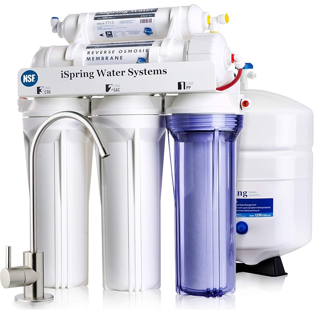 iSpring RCC7, NSF Certified, High Capacity Under Sink 5-Stage Reverse Osmosis Water Filter, RO Drinking System, 75 GPD, Brushed Nickel Faucet, Patented Top-Mounted Faucet Design for Easy Installation - Undersink Water Filtration Systems -